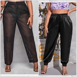 SHEIN Black Sheer and Satin Joggers Set